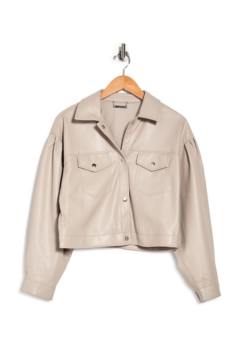 Faux Leather Button Front Jacket, Alternate, color, PALE GREY