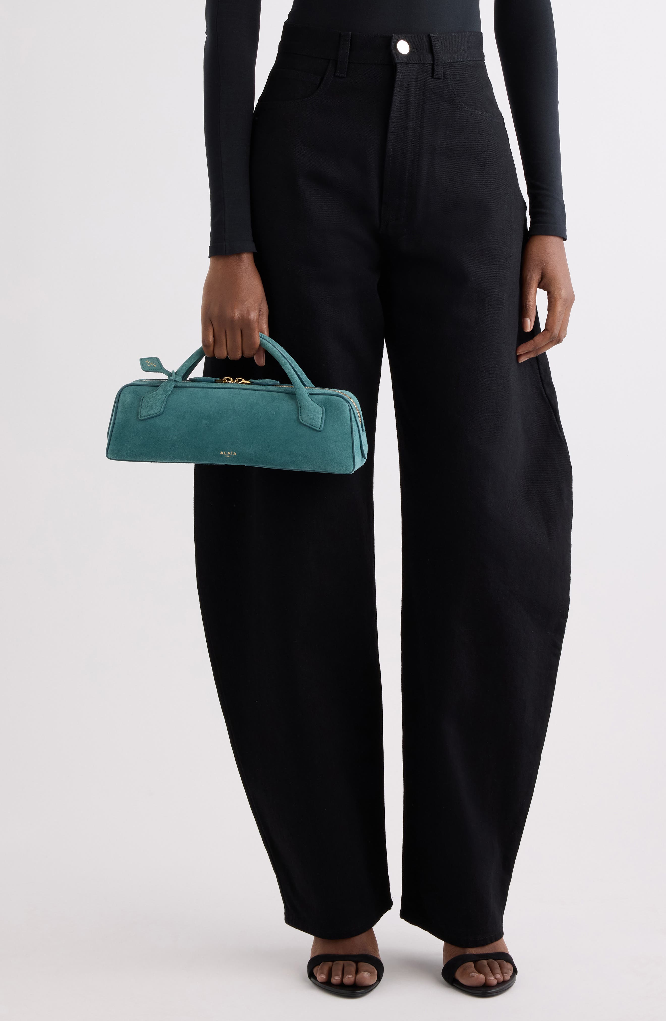 Le Teckel Suede East/West Clutch, Alternate, color, VERT DE GRIS 606