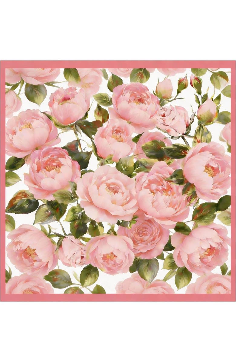 SILKSILKY Pure Silk Pink Floral Print Square Scarf, Main, color, Multi
