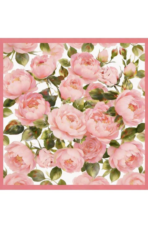 Pure Silk Pink Floral Print Square Scarf