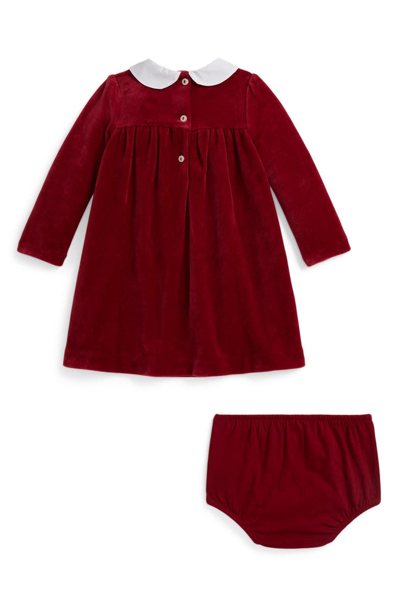 Ralph Lauren Long Sleeve Velour Dress & Bloomers, Alternate, color, Red