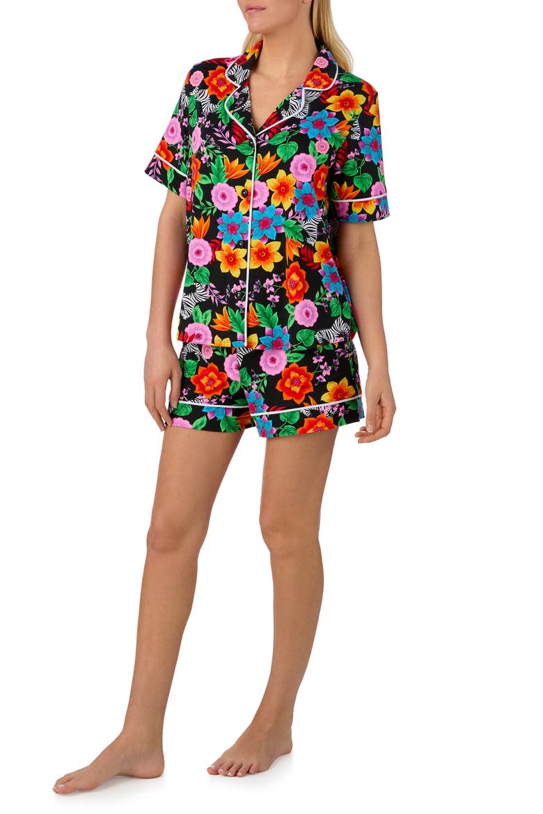 Piped Print Short Pajamas, Alternate, color, BLACK FLORAL