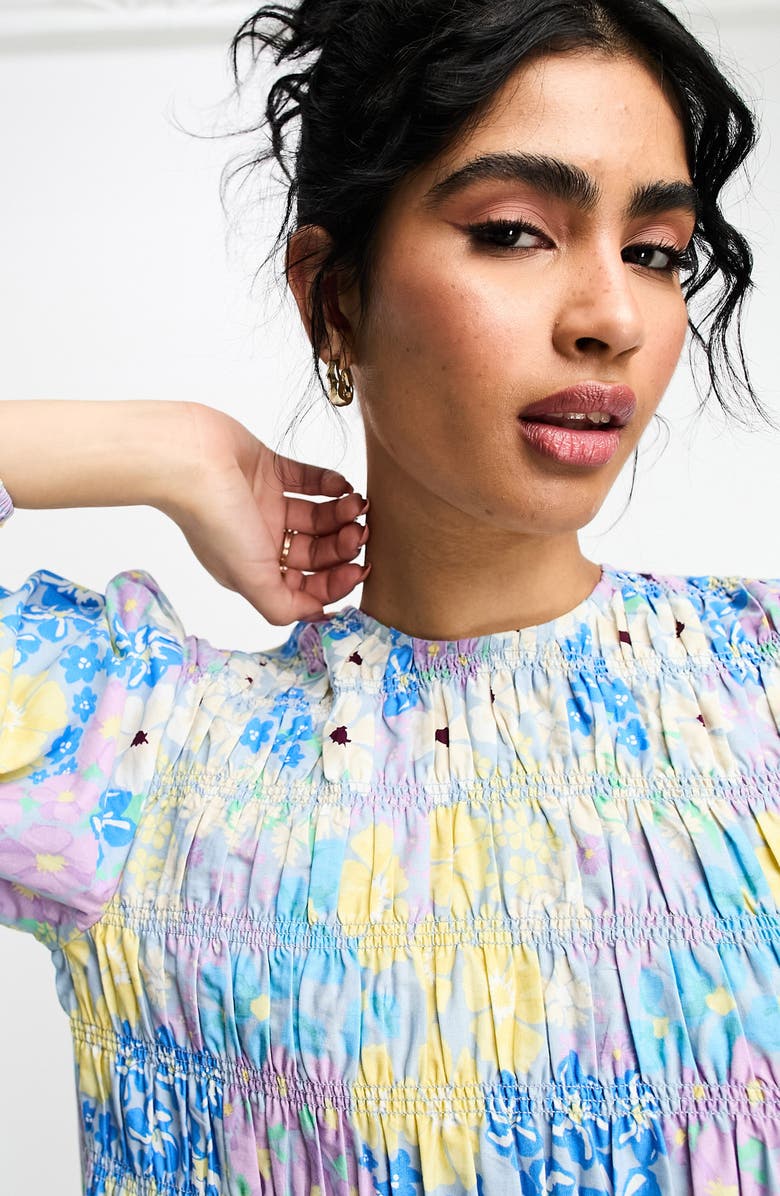 ASOS DESIGN Floral Long Sleeve Shirred Bodice Cotton Maxi Dress, Alternate, color, 