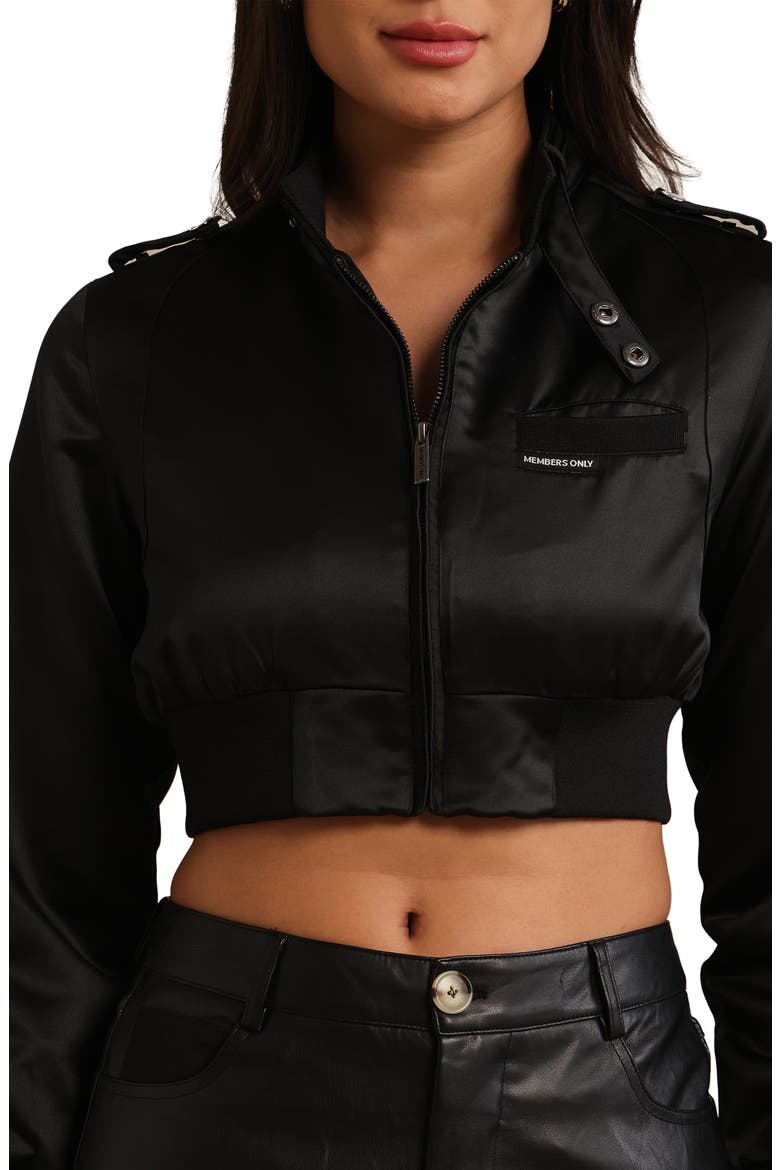 Women's Cropped Classic Satin Iconic Racer Jacket, Alternate, color, Black