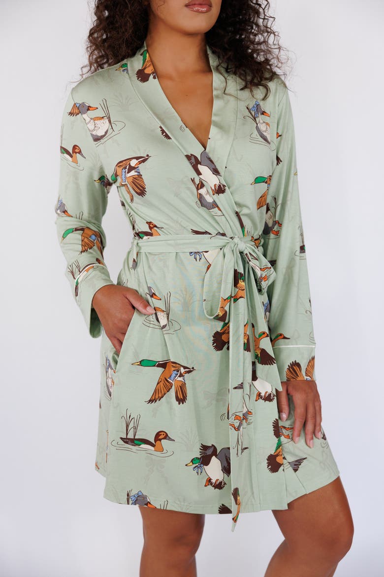 Short Robe, Alternate, color, Fancy Fowl in Sage Green
