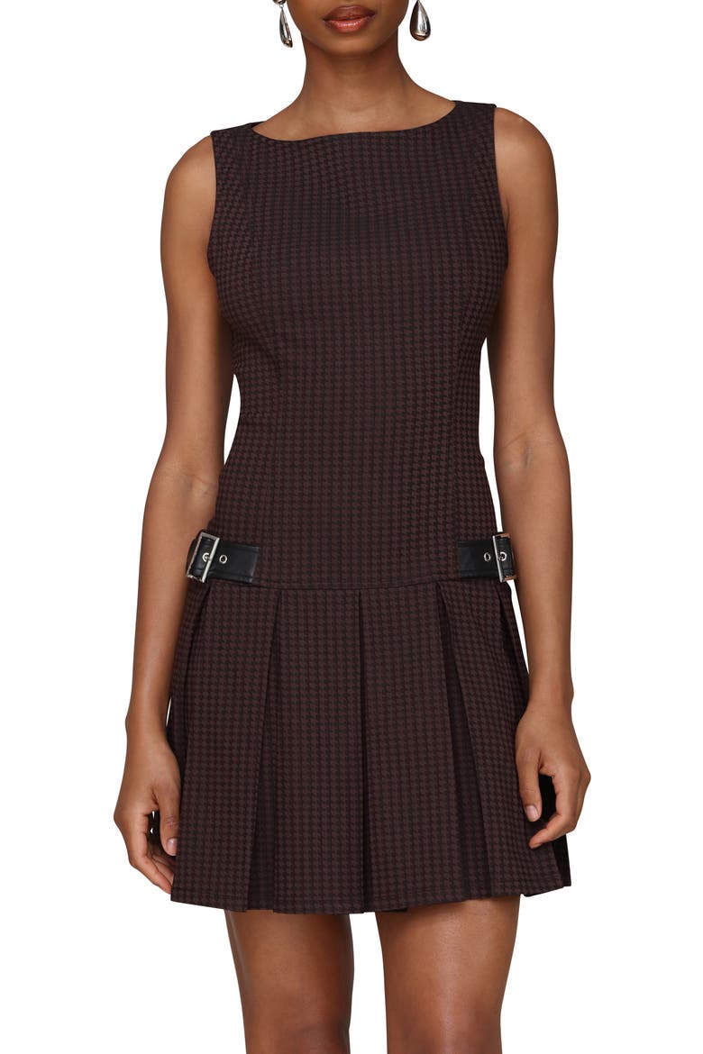 Pleated Boat Neck Minidress, Alternate, color, BLACK AND BROWN