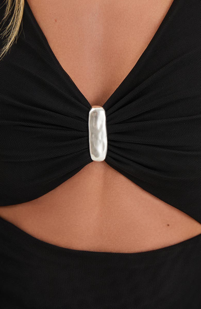 ViX Paula Hermanny Yarin Cutout Long Sleeve Cover-Up Dress, Alternate, color, Black