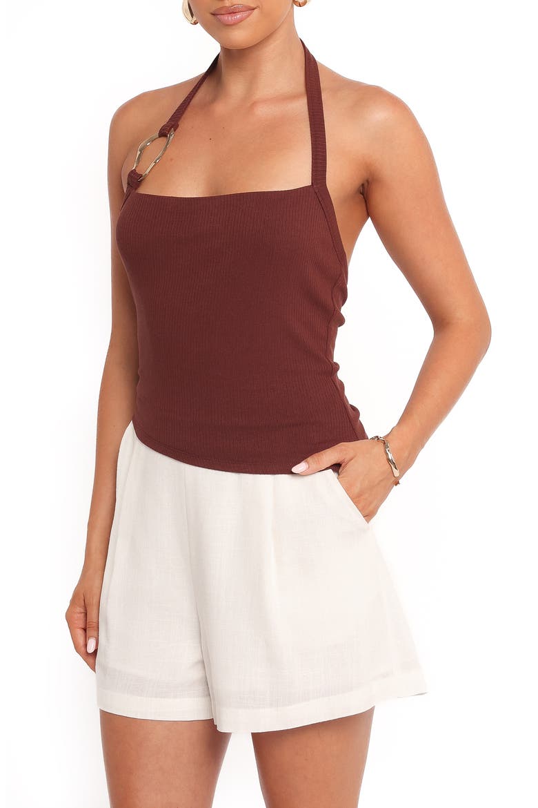 Yulissa Asymmetric Rib Halter Top, Alternate, color, CHOCOLATE BROWN