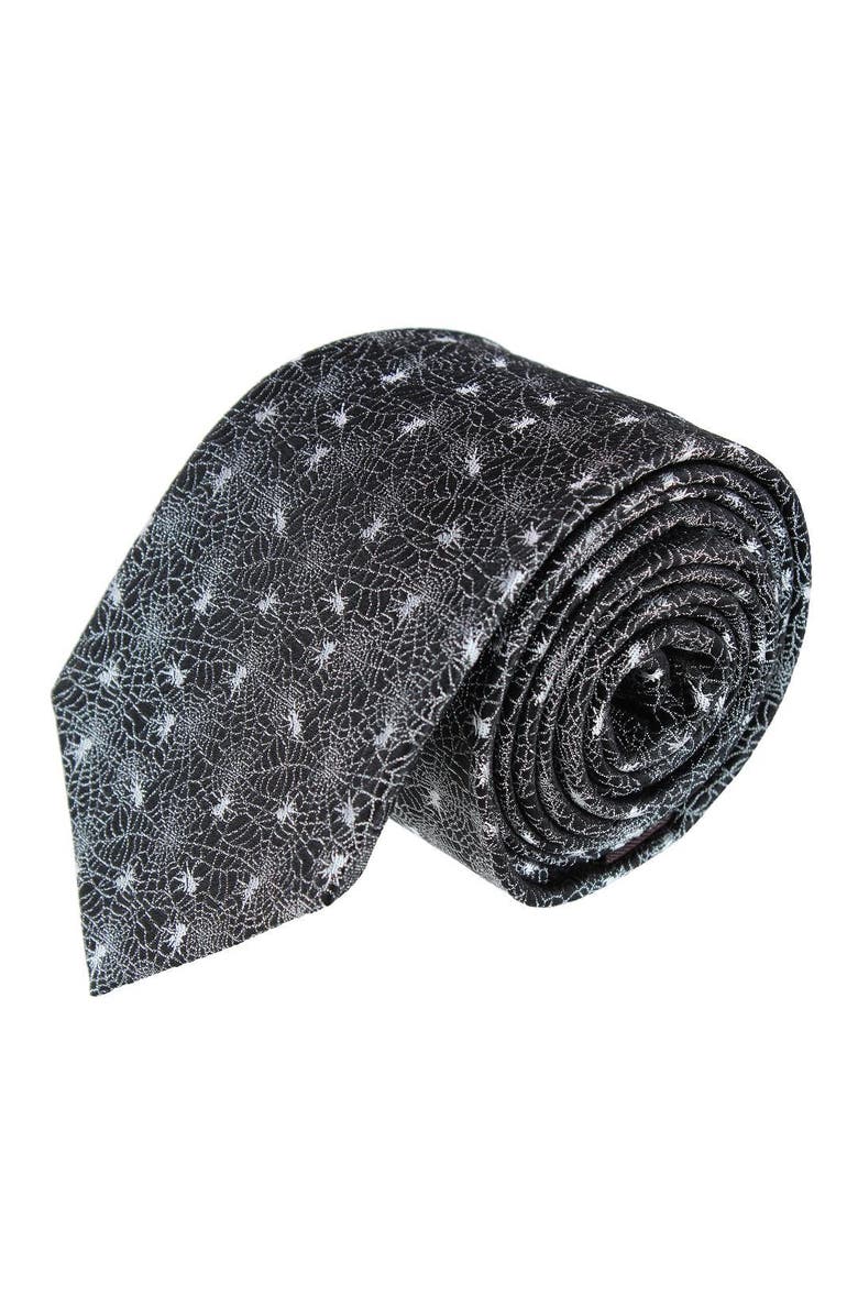Trafalgar Venom Spider Web Motif Novelty Silk Necktie, Main, color, Black