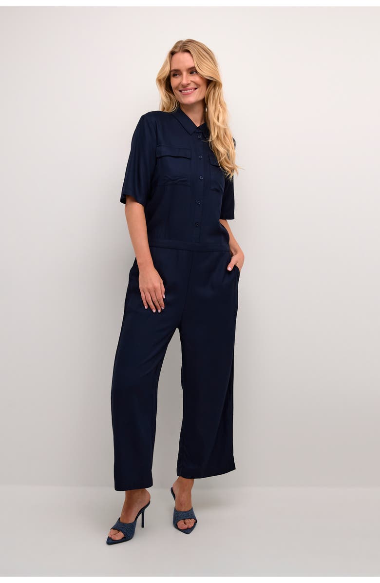 Kaffe Ruthie Cropped Leg Button Jumpsuit, Main, color, Midnight Marine