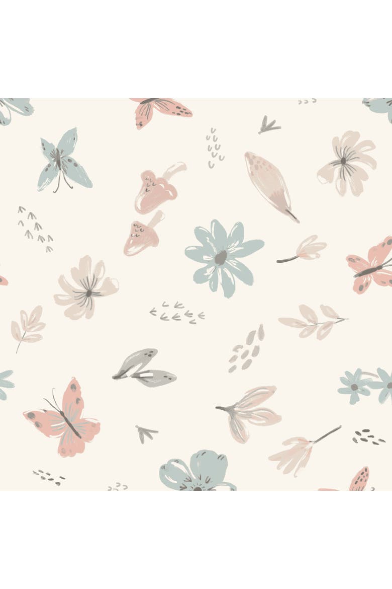 Baby Blooms Watercolor Floral/Butterfly Cotton Fitted Crib Sheet, Alternate, color, Cream