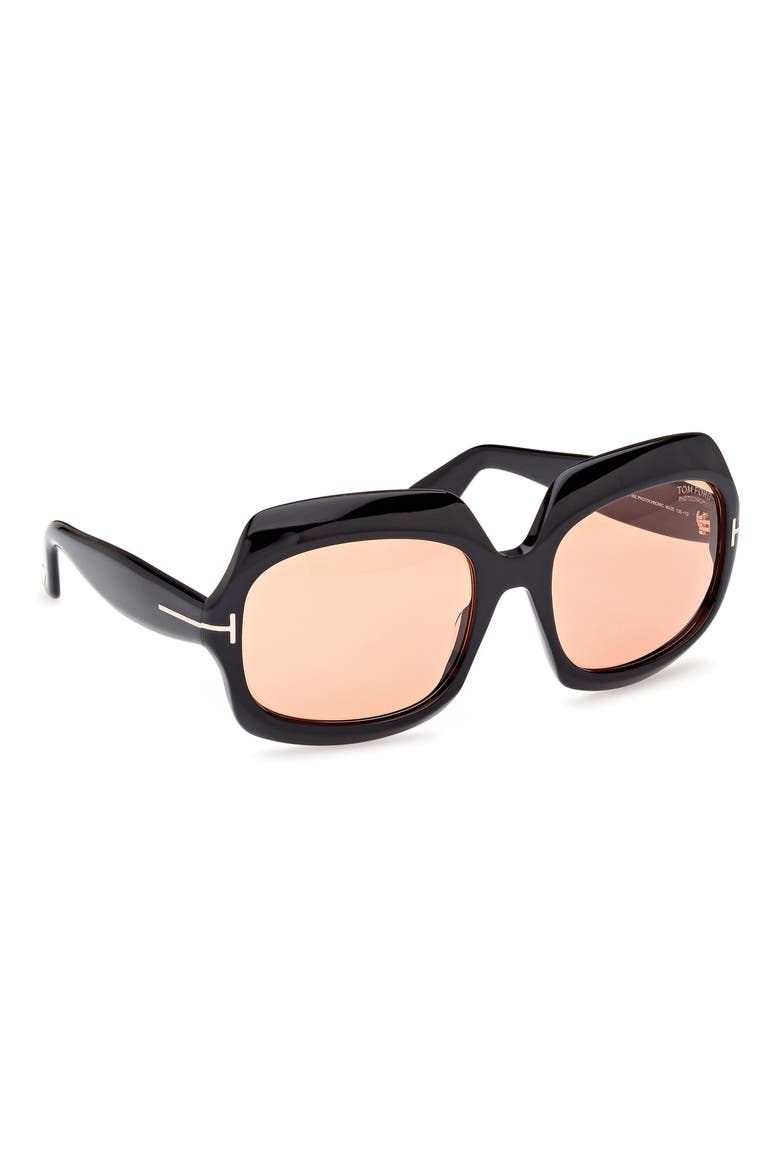 Ren 60mm Geometric Sunglasses, Alternate, color, BLACK/OTHER / BROWN