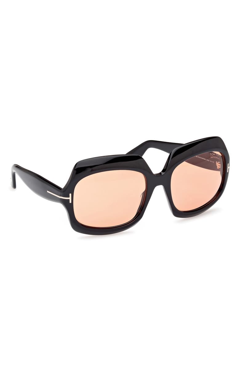 TOM FORD Ren 60mm Geometric Sunglasses, Alternate, color, Black/Other / Brown