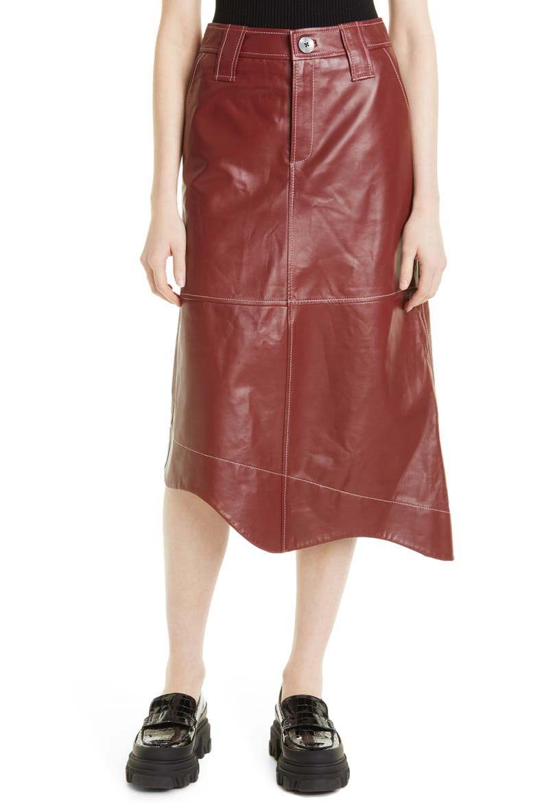 Asymmetric Leather Skirt, Main, color, MADDER BROWN