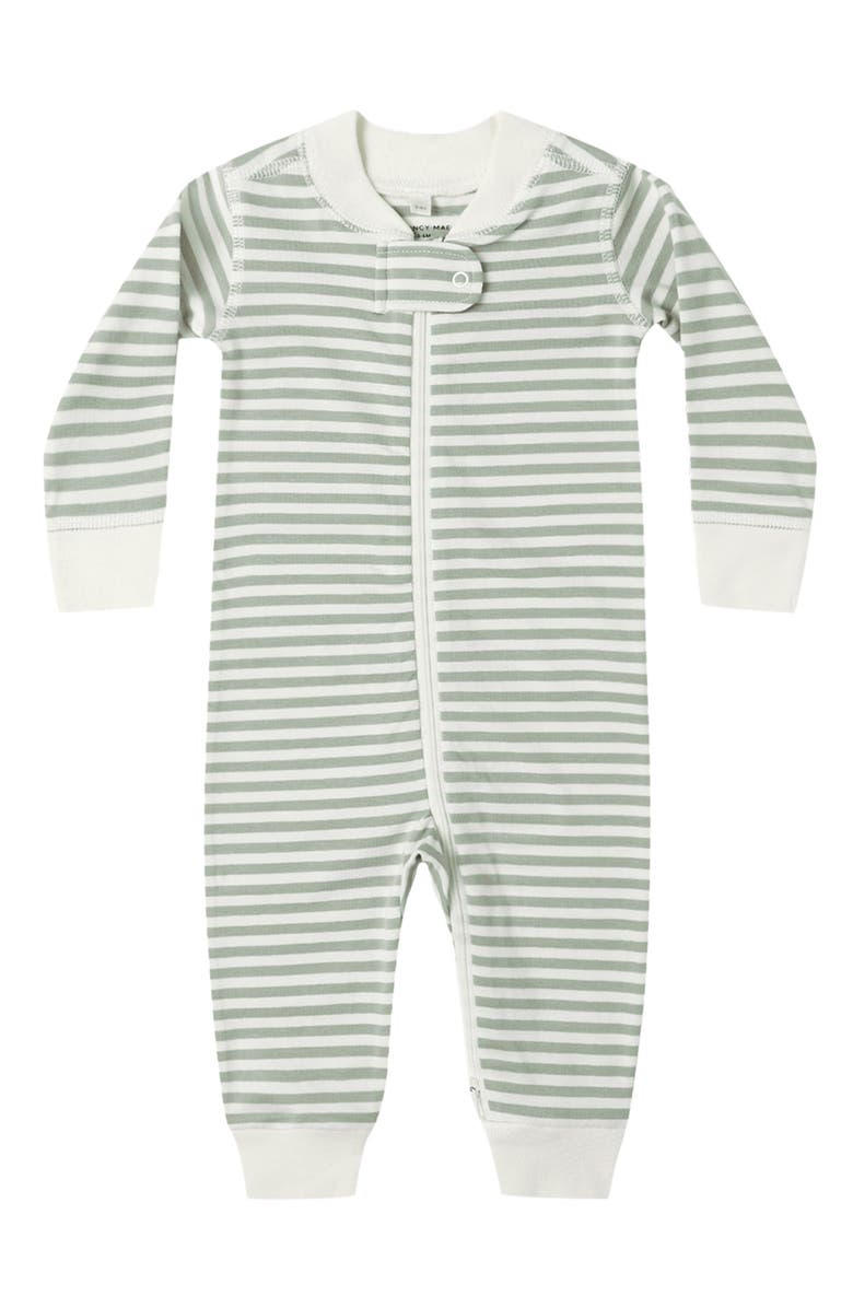 QUINCY MAE Stripe Organic Cotton Zip Romper, Main, color, Fern