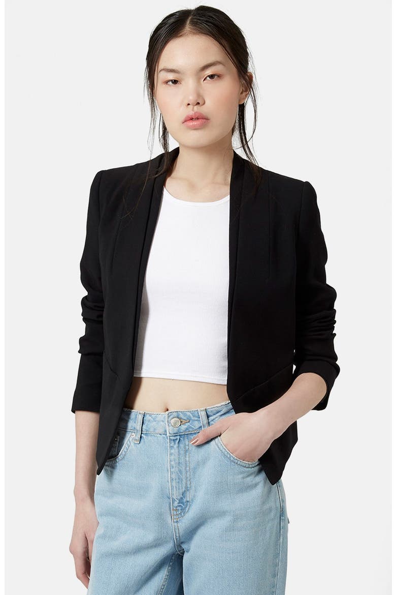 'Poppy' Double Collar Blazer, Main, color, BLACK