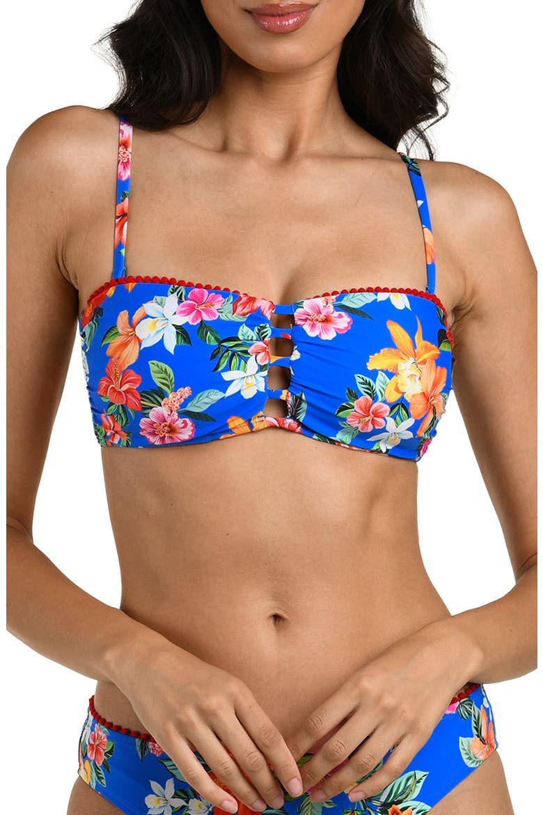 Floral Cutout Bandeau Bikini Top, Main, color, BLUE MULTI