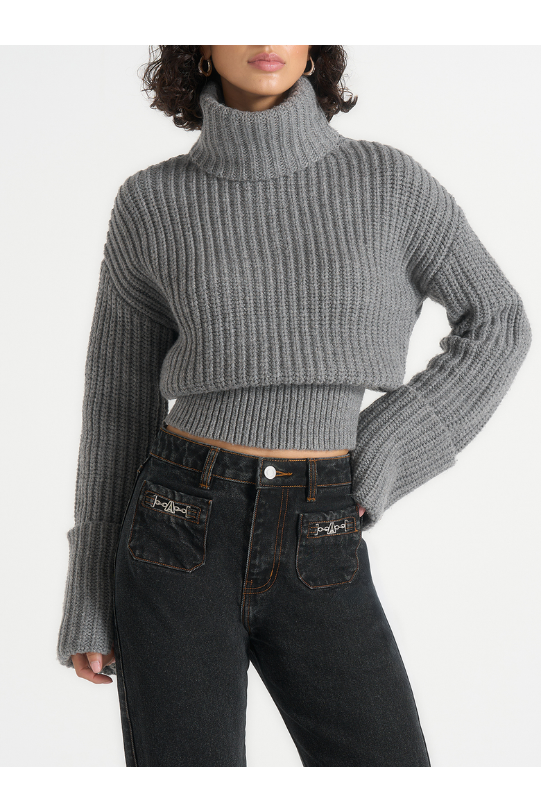Amaya Roll Neck Knit Jumper With Cuffs, Main, color, Grey