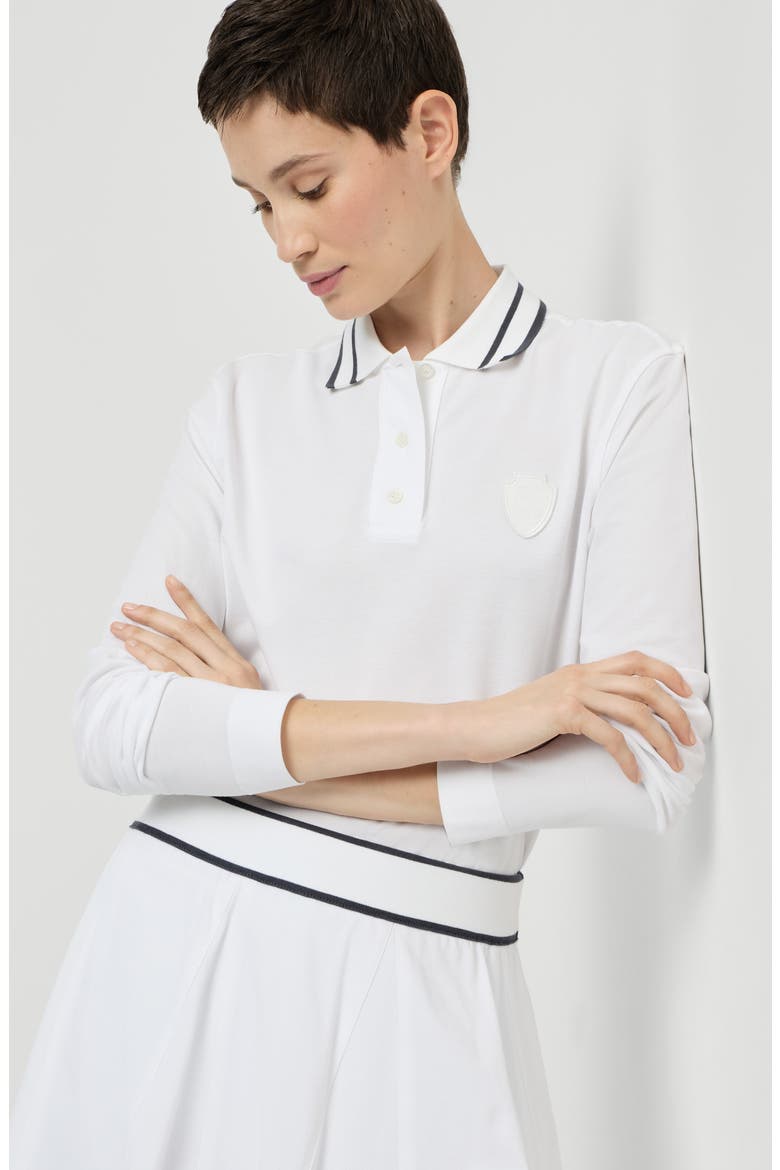 Stretch cotton piqué polo shirt with logo, Alternate, color, White