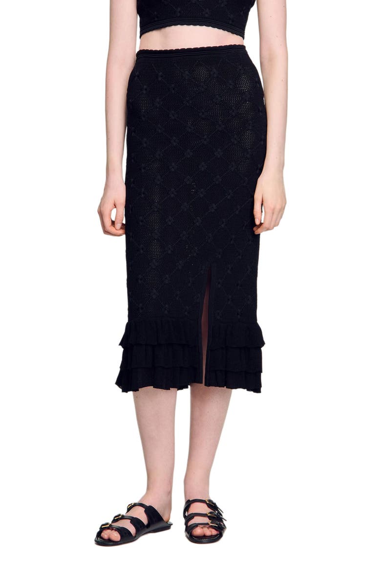 SANDRO Knit midi skirt, Main, color, Black