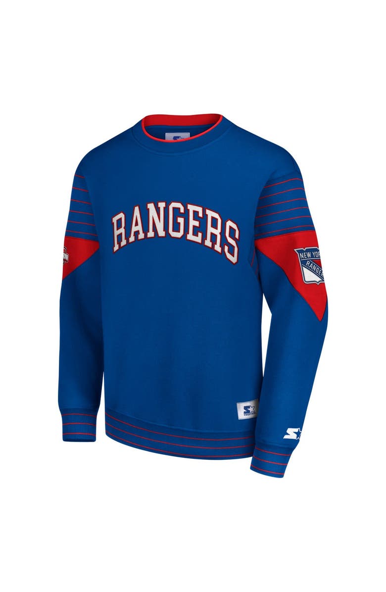 STARTER Men's Starter  Blue New York Rangers Faceoff Pullover Sweatshirt, Alternate, color, 
