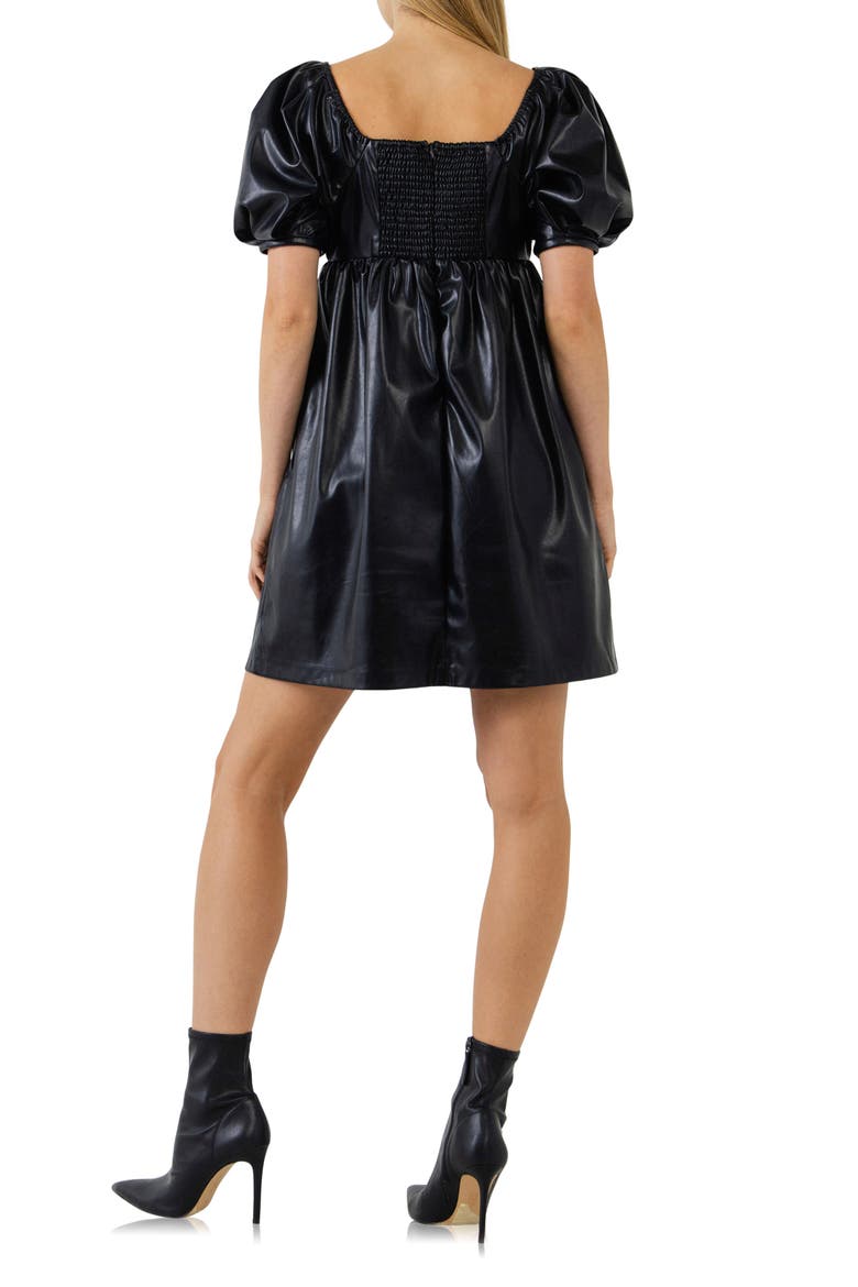 Faux Leather Babydoll Minidress, Alternate, color, BLACK