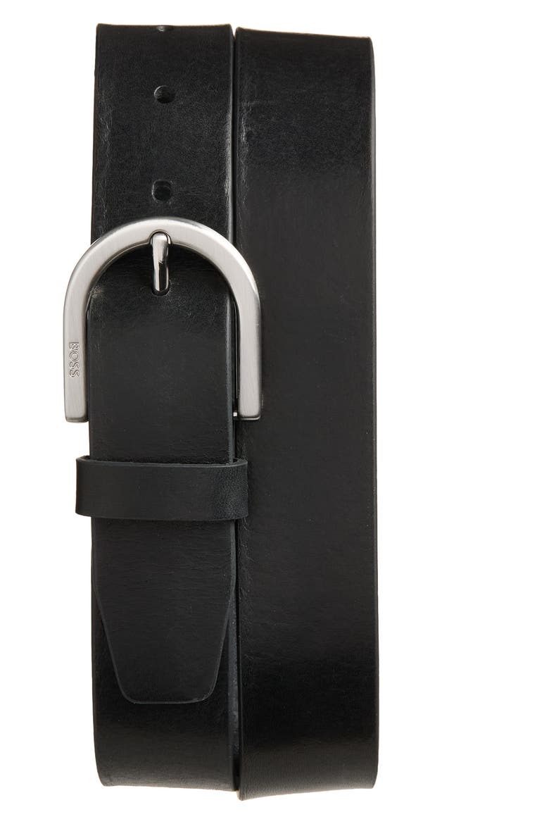 Roul Leather Belt, Main, color, BLACK