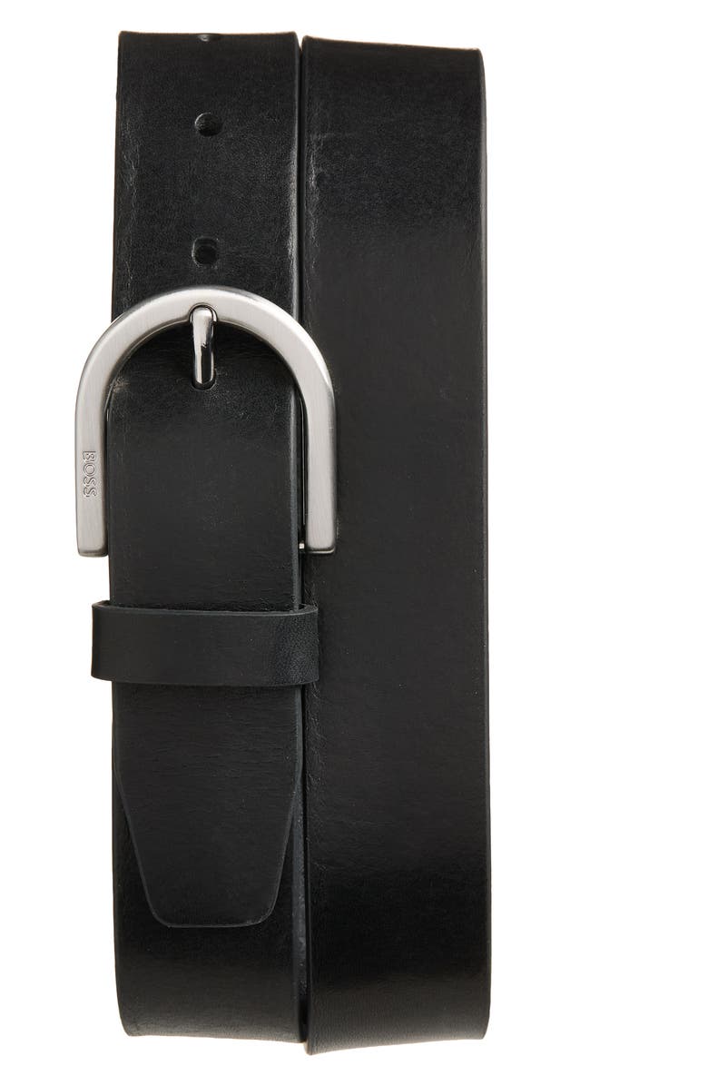 BOSS Roul Leather Belt, Main, color, Black