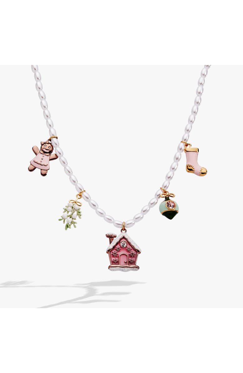 Alex and Ani Pink Christmas Beaded Charm Necklace, Main, color, Gold