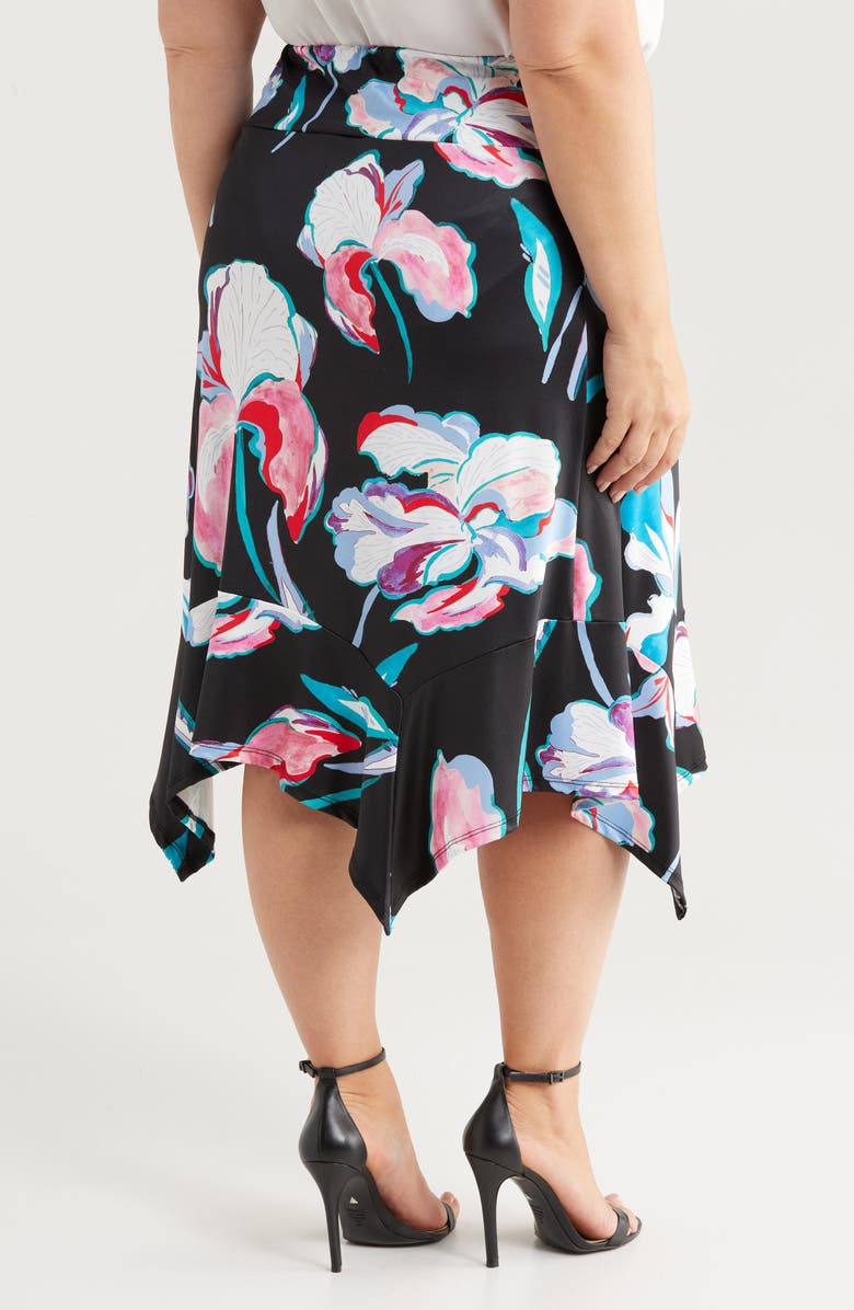 24seven Comfort Apparel Floral Elastic Waist Handkerchief Hem Stretch Skirt, Alternate, color, 