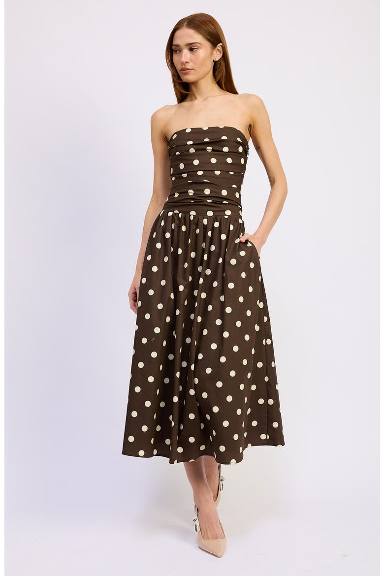 Lainey Dot Sleeveless Midi Dress, Alternate, color, BROWN IVORY