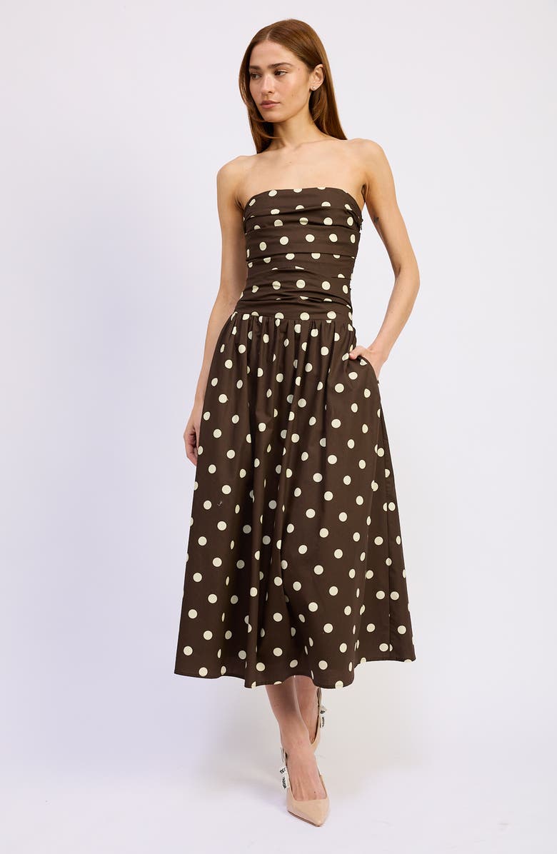 En Saison Lainey Dot Sleeveless Midi Dress, Alternate, color, Brown Ivory