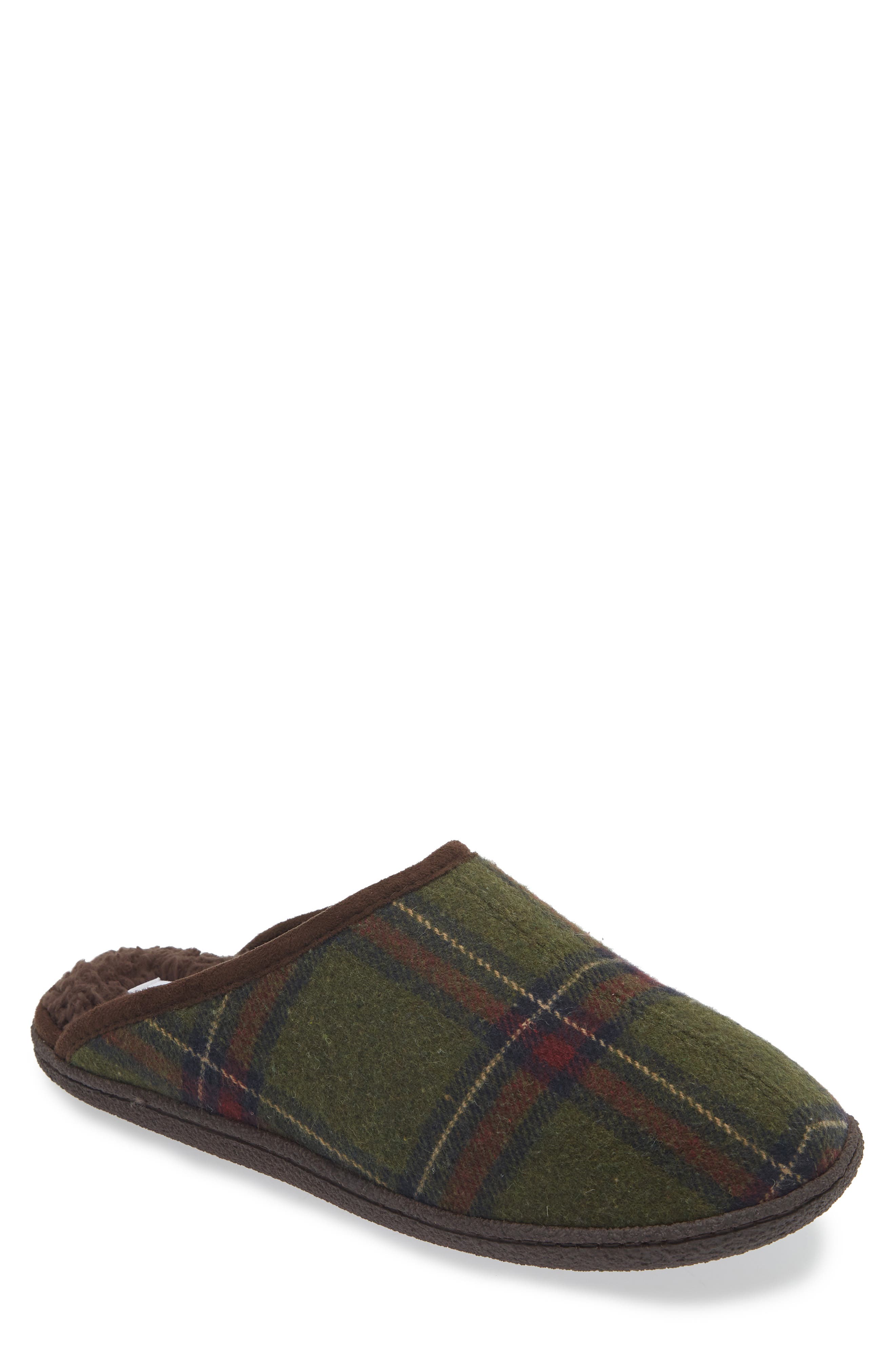 Brock Faux Fur Lined Scuff Slipper, Main, color, GREEN PLAID