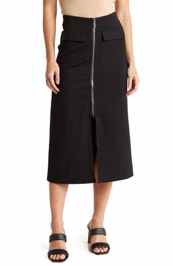 Zip Front Midi Skirt