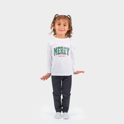 Merry Christmas Arched Snowflake Long Sleeve Tee Toddler
