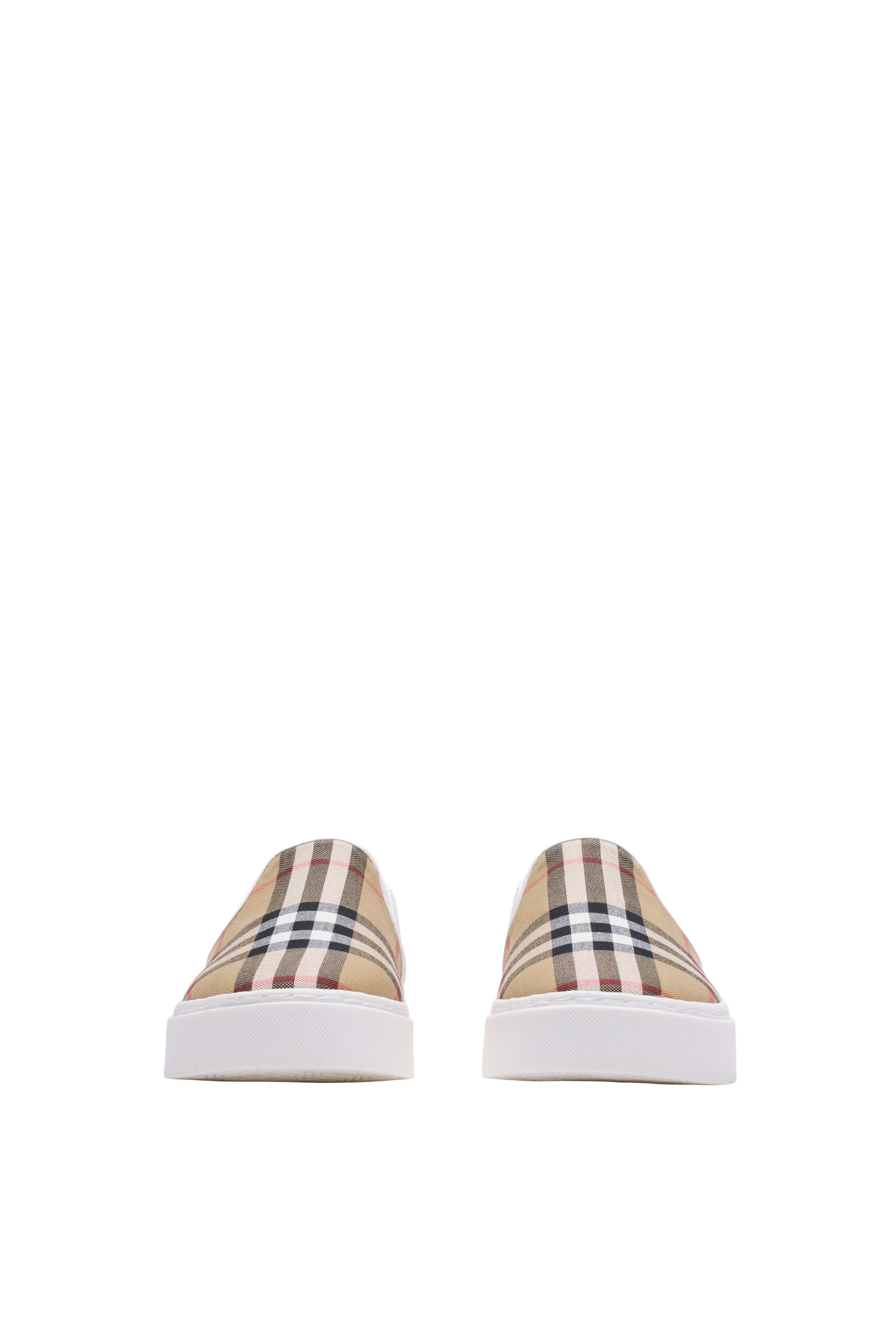 Burberry Check Cotton Slip-on Sneakers, Alternate, color, Sand Beige