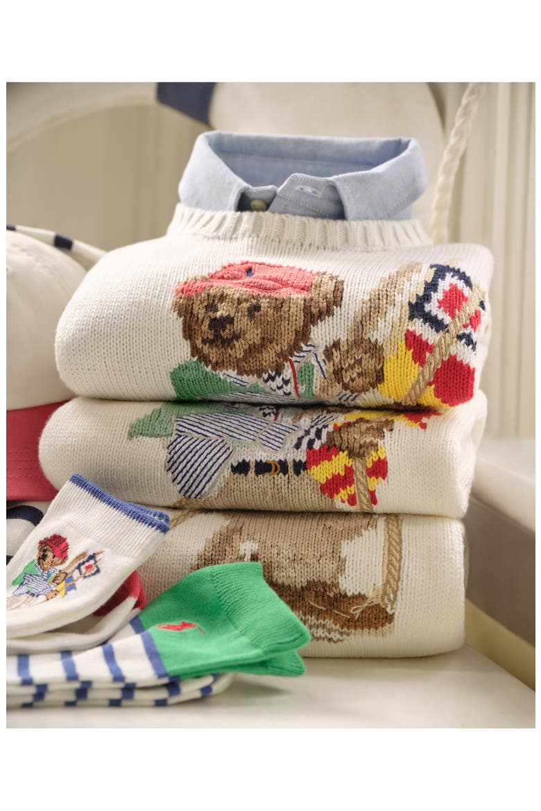 Kids' Polo Bear Cotton Crewneck Sweater, Alternate, color, DECK WASH WHITE
