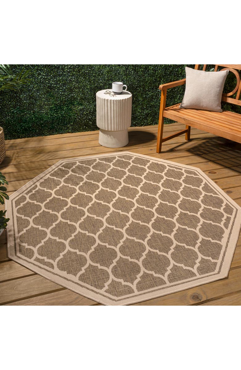 JONATHAN Y Trebol Moroccan Trellis Textured Weave Octagon Indoor/Outdoor Area Rug, Alternate, color, Brown/Beige