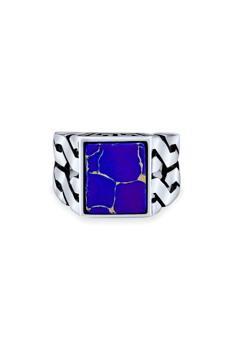 Men's Sterling Silver Semiprecious Stone Signet Ring, Alternate, color, DARK BLUE