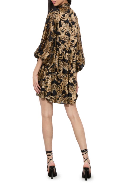 Alice And Olivia Opal Tie Neck Poet Sleeve Silk-blend Tunic Dress In Multi