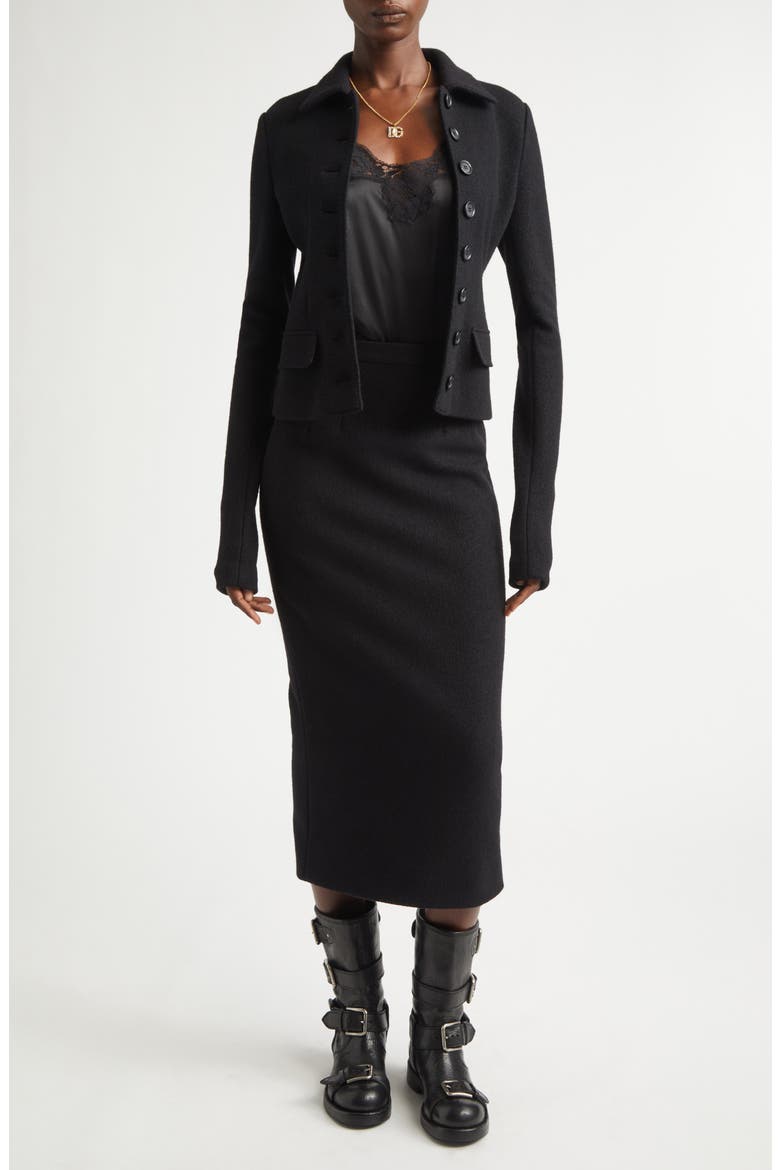 Virgin Wool Pencil Skirt, Alternate, color, NERO