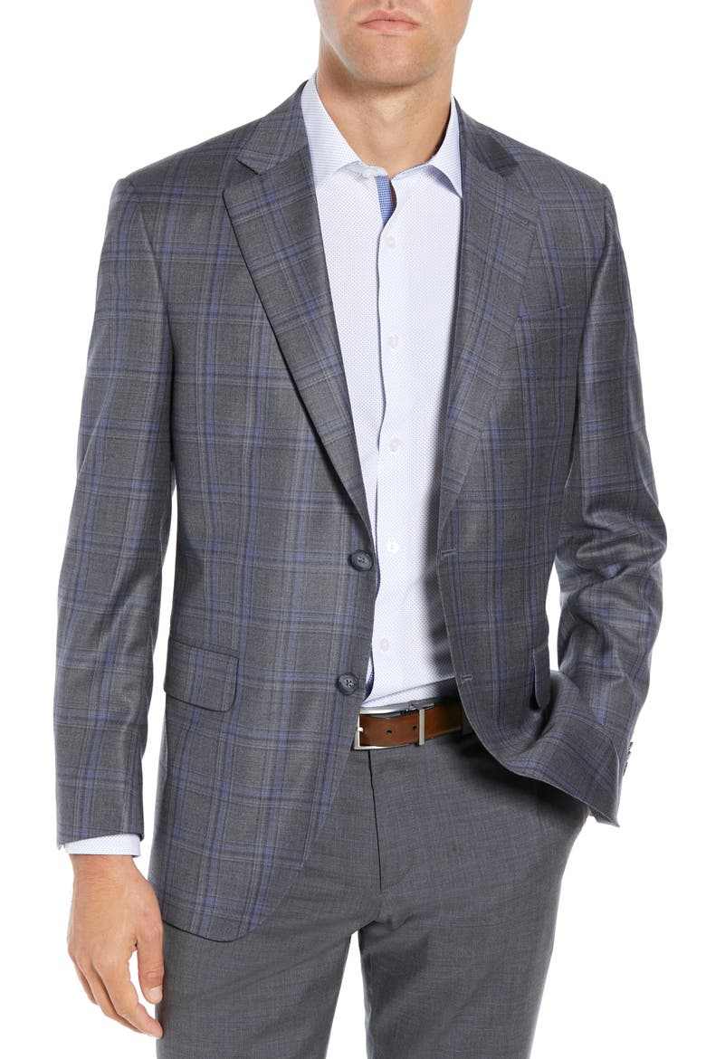 Classic Fit Grey Plaid Sport Coat, Main, color, GREY