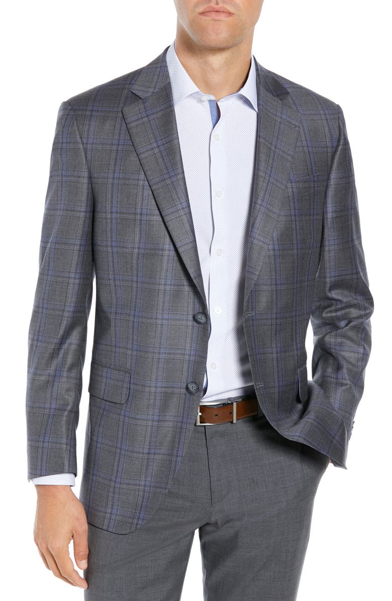 Peter Millar Classic Fit Grey Plaid Sport Coat, Main, color, 