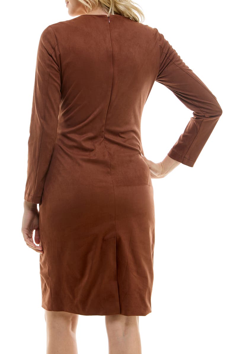 Nicole Miller Faux Suede Twist Front Minidress, Alternate, color, Chocolate
