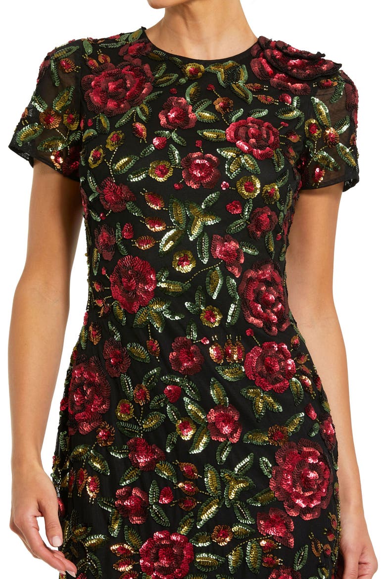 High Neck Floral Embellished Midi Dress, Alternate, color, Black Multi