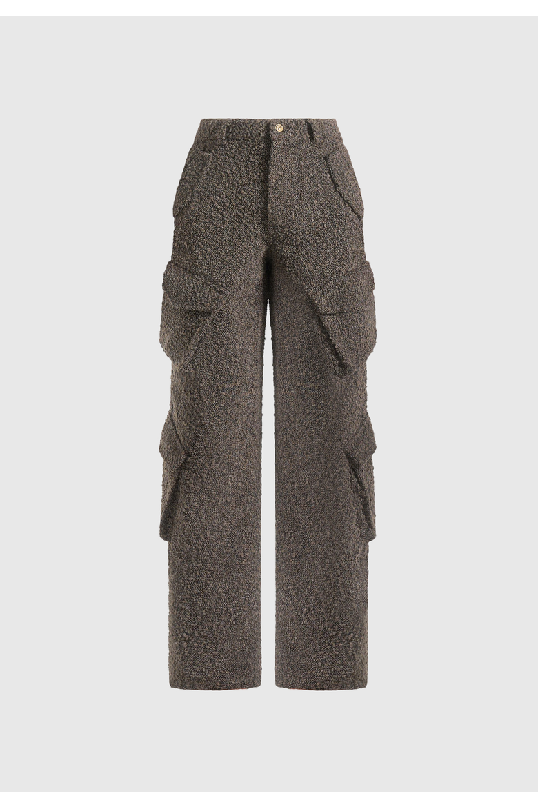 Anne Textured Boucle Wide Leg Cargo Trousers, Alternate, color, Brown