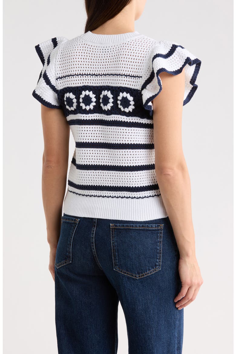 Ruffle Open Knit Sweater, Alternate, color, IVORY/ NAVY