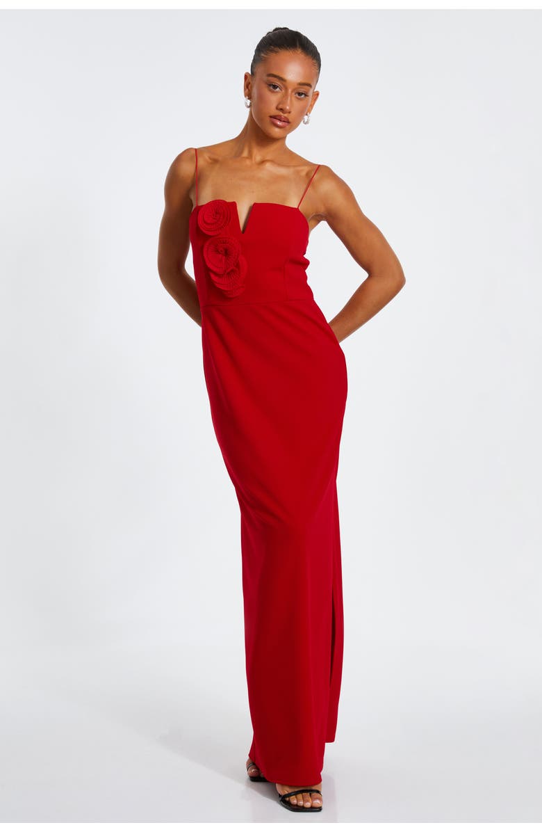 QUIZ Scuba Crepe Floral Trim Strap Maxi Dress, Main, color, 