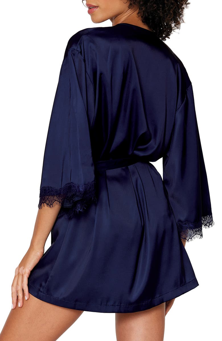 Dreamgirl Lace Trim Satin Bra, Panties & Robe Set, Alternate, color, 