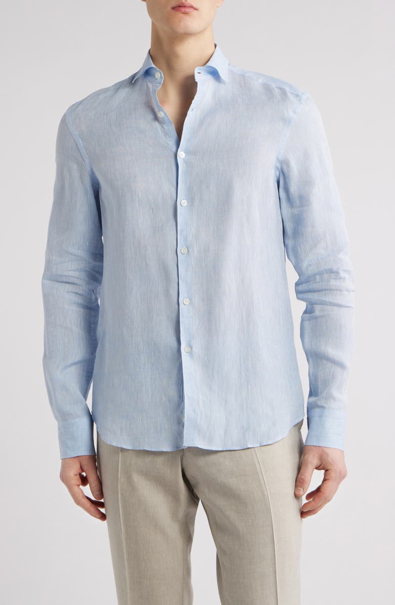 Canali Regular Fit Linen Dress Shirt, Main, color,